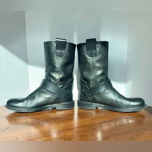 JIMMY CHOO MEN'S BLACK PEBBLED LEATHER MOTORCYCLE BOOTS Boots